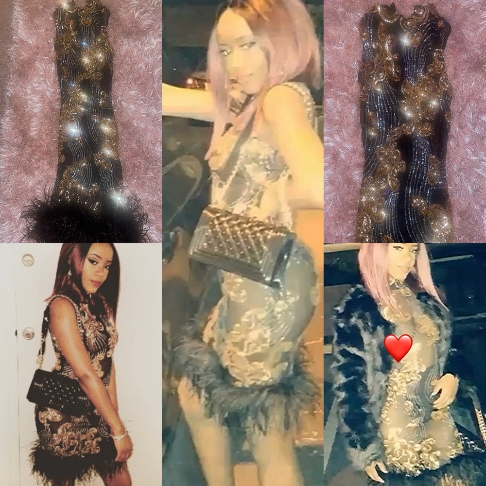 Fashion Nova Special Occasion Sequined Dress With Feathers! WORN ONCE! Petite ❤️
